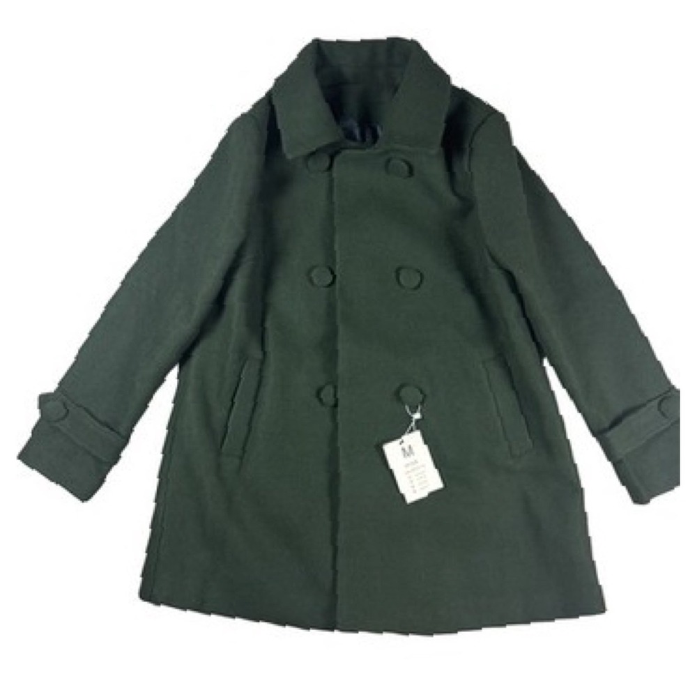 Gihuo Double-Breasted Wool Blend Pea Coat Lined Size M Dark Green